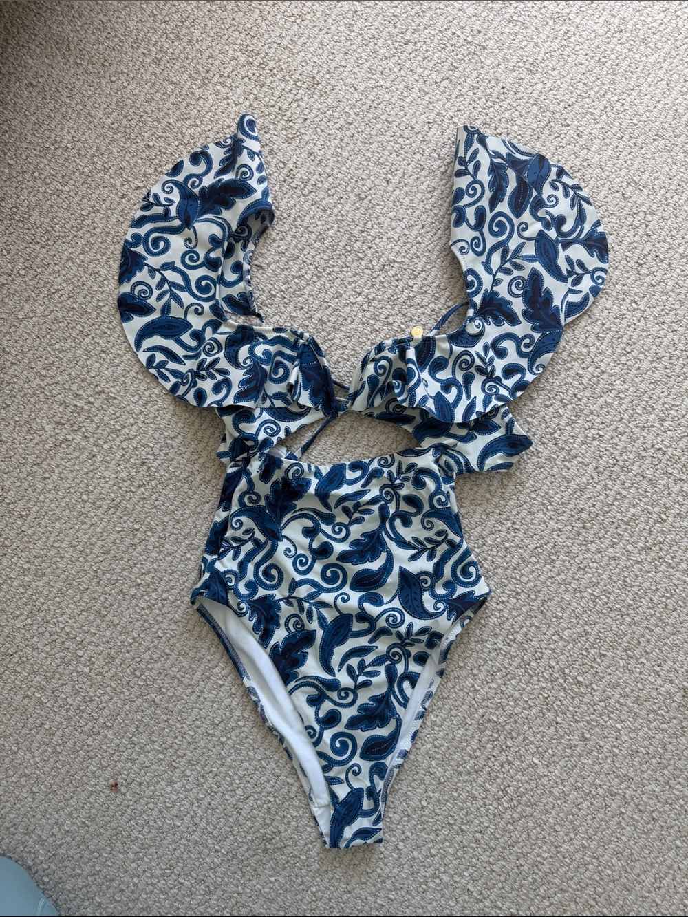 Colonels Navy Floral Ruffle One-Piece Swimsuit with tie back